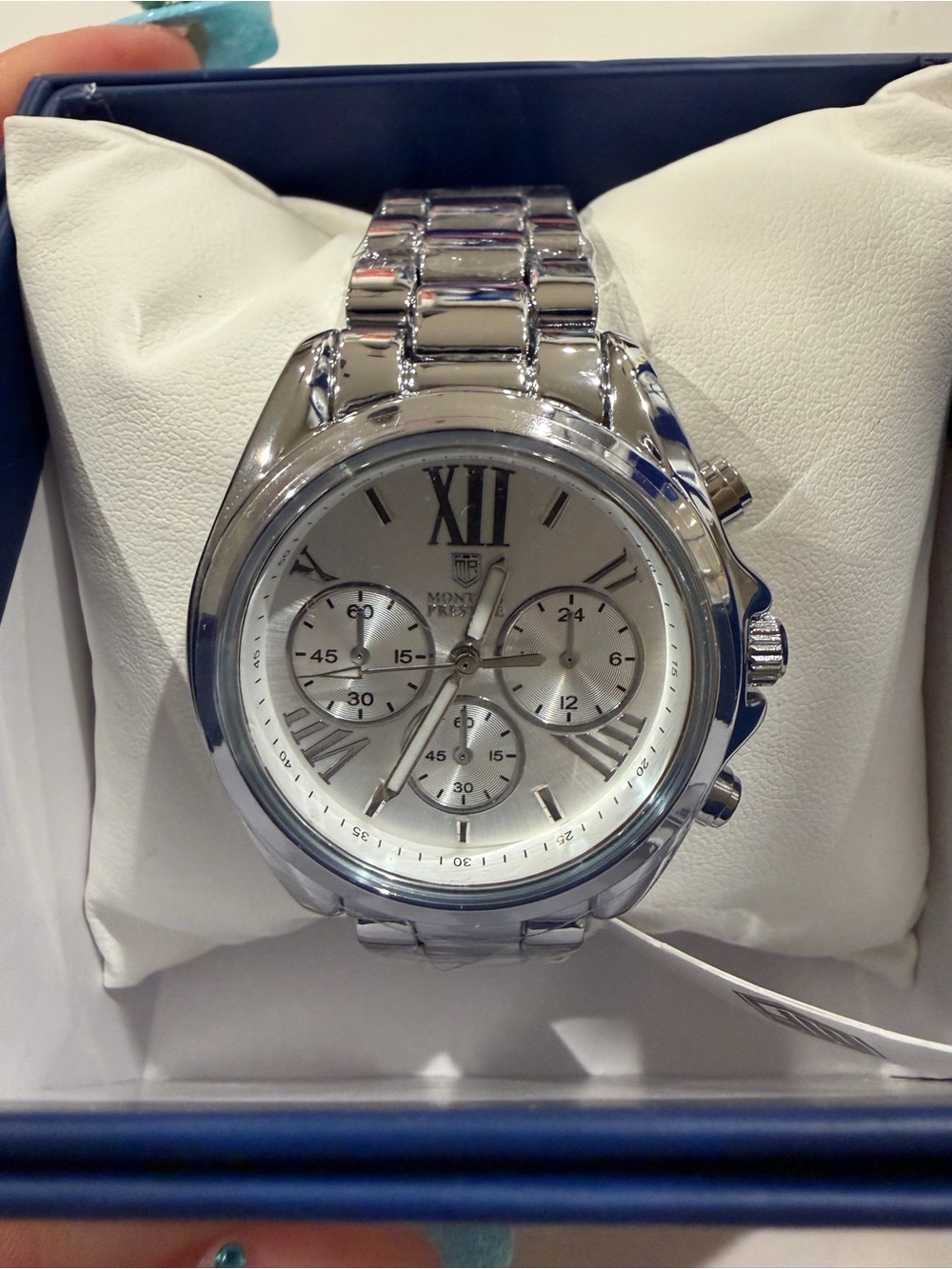 Silver unisex 35mm Chronograph Watch - Stainless Look